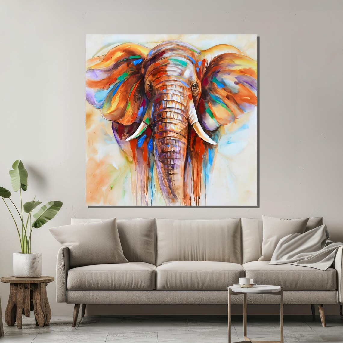 Colorful Elephant Head Abstract Safari Wildlife Poster for Living Room - Image 2