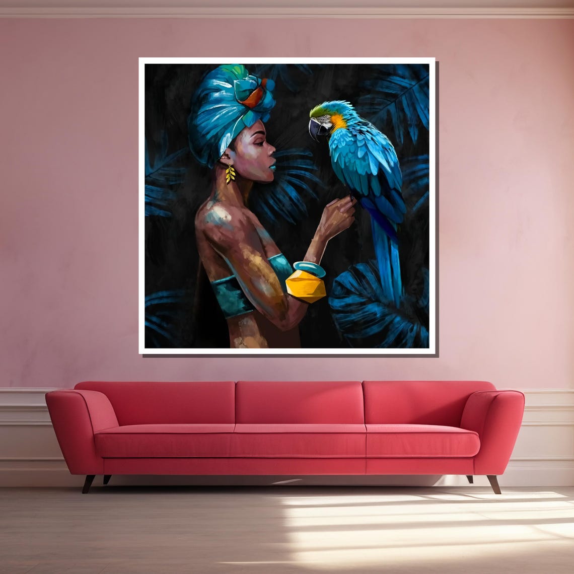 African Woman with Tropical Parrot Bold Art Poster for Modern Decor - Image 3