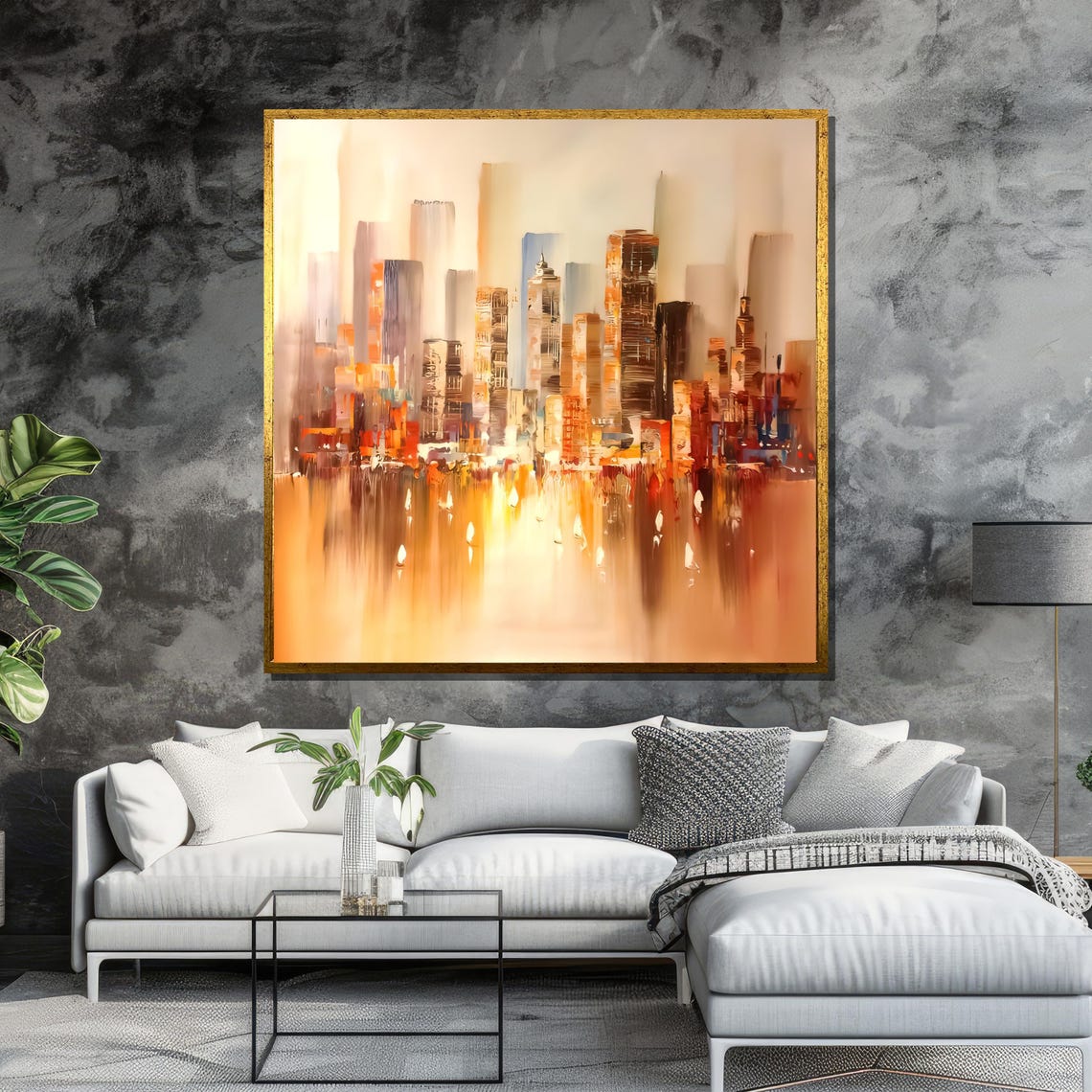 Golden Abstract City Skyline With Warm Reflections Modern Art Poster - Image 6