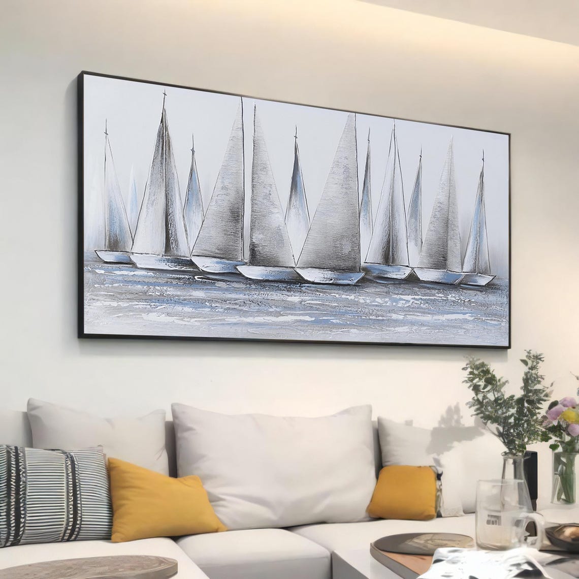 Classic Sailing Boat Art Nautical Wall Decor Vintage Sailboats On Ocean Coastal Living Room Accent
