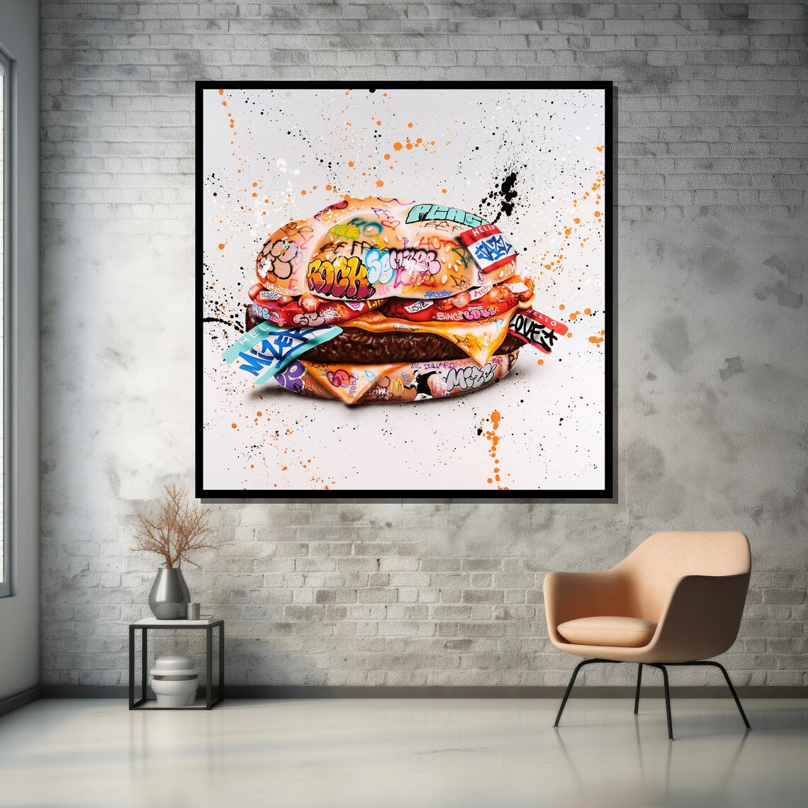 Graffiti-Covered Cheeseburger Bold Street Food Urban Art Poster - Image 5