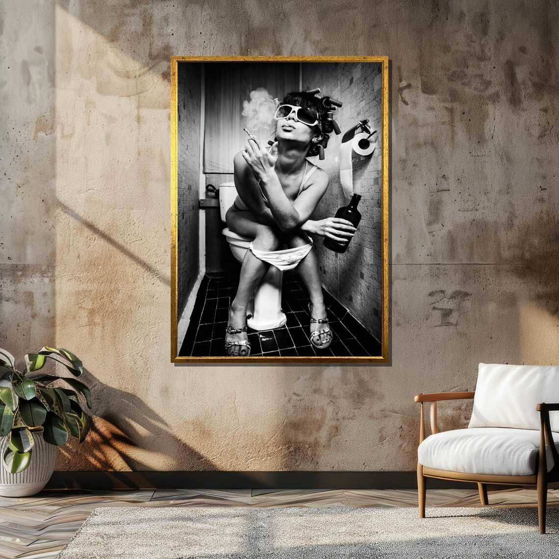 Cheeky Vintage Style Photo Of Woman Smoking In Bathroom Poster - Image 6
