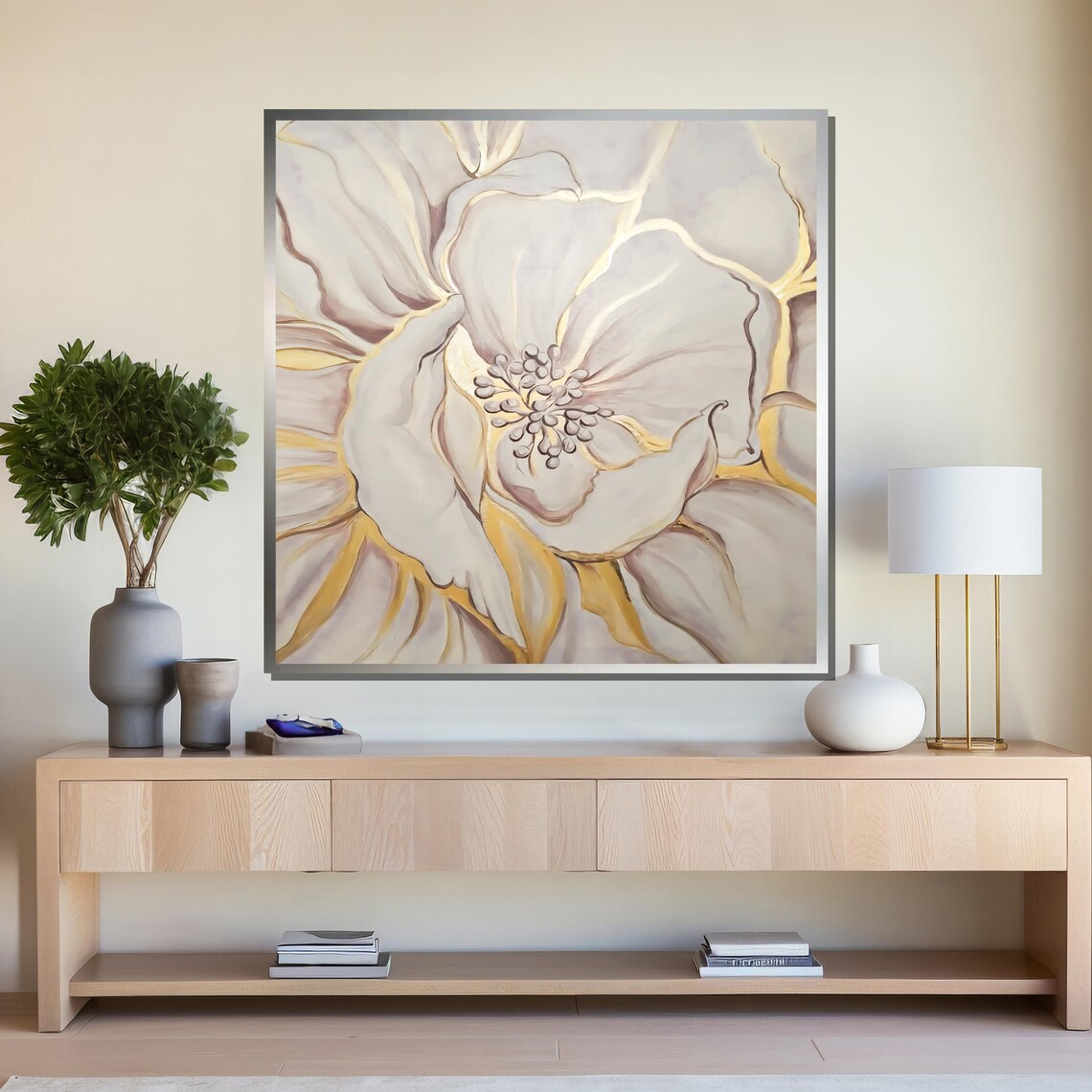White Flower With Elegant Gold Accents Minimalist Floral Art Poster - Image 4