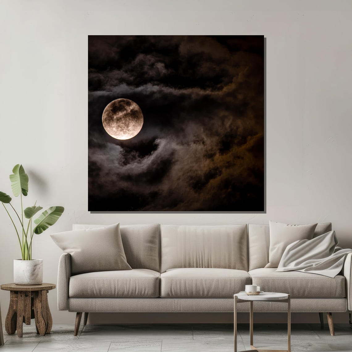 Full Moon Art Mysterious Night Sky Wall Decor Dark And Moody Home Decor For Living Room - Image 2