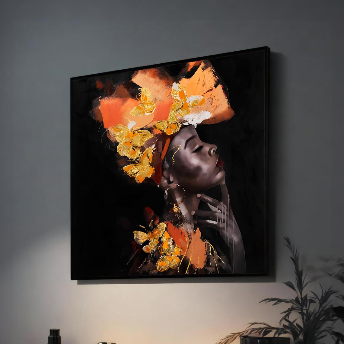 Stunning Afrocentric Wall Art African Woman With Orange And Gold Headdress Modern Art For Home Or Office Decor