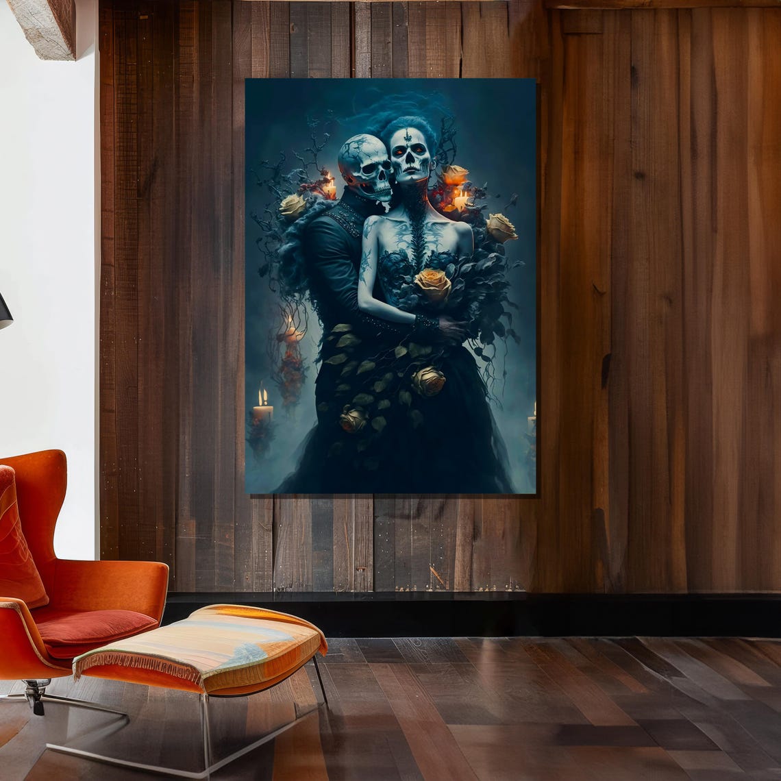 Gothic Skeleton Couple Art Dark Romantic Art Print Dark Fantasy Wall Decor - Image 2