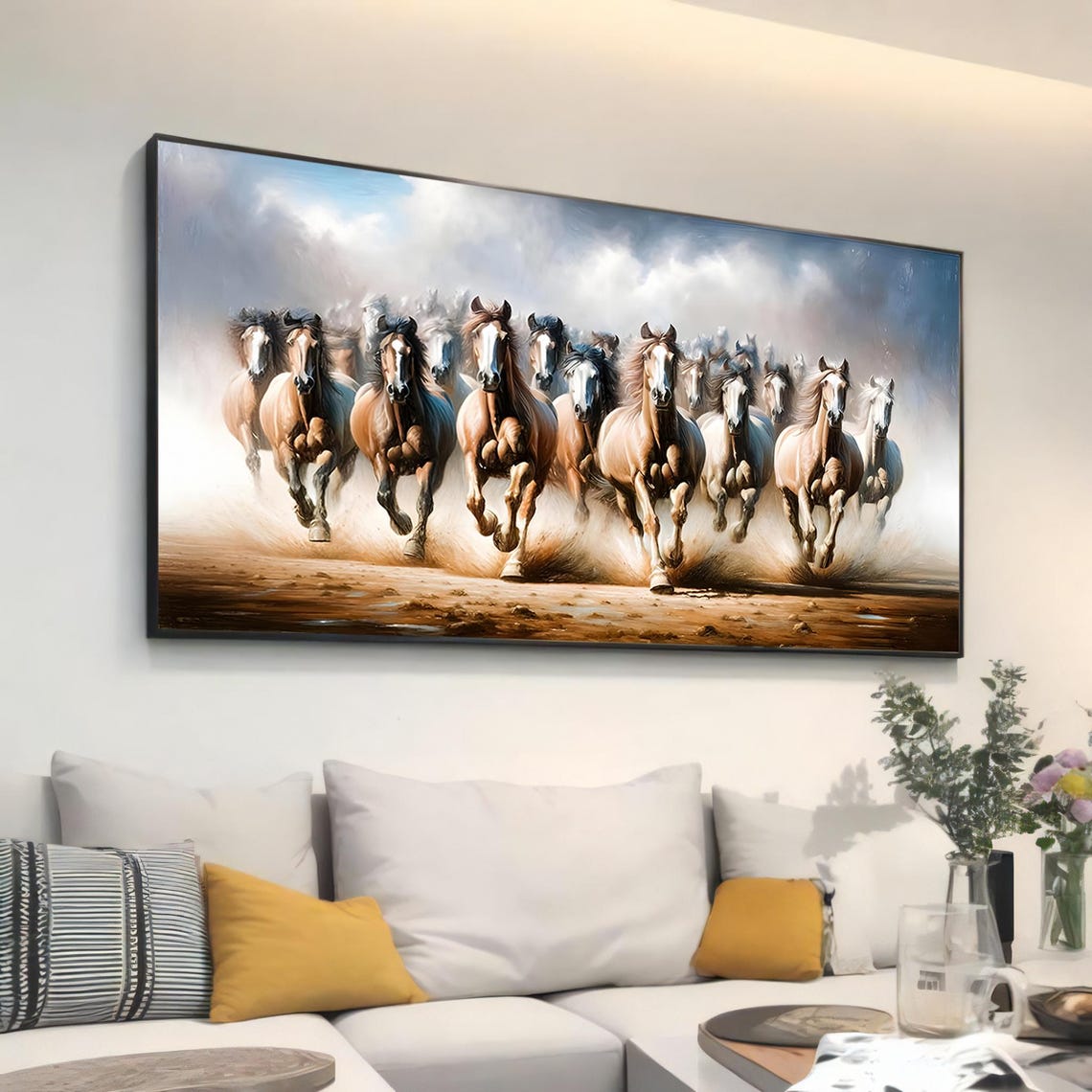 Galloping Horse Herd Running Through Dust Dramatic Western Art Poster