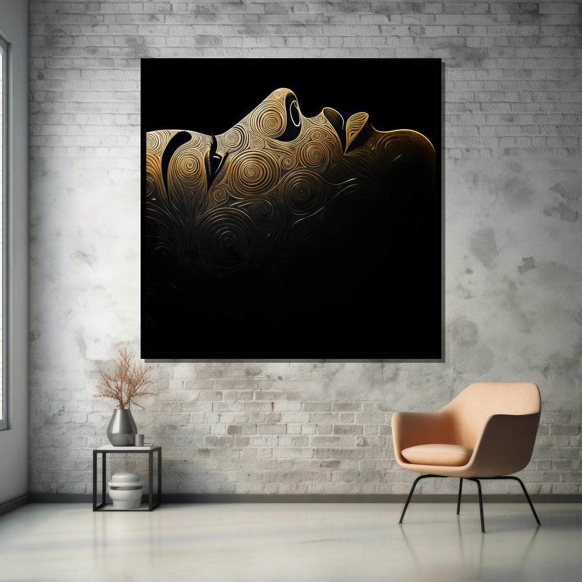 Golden Swirl Face Profile Black Background Abstract Art Poster - Image 5