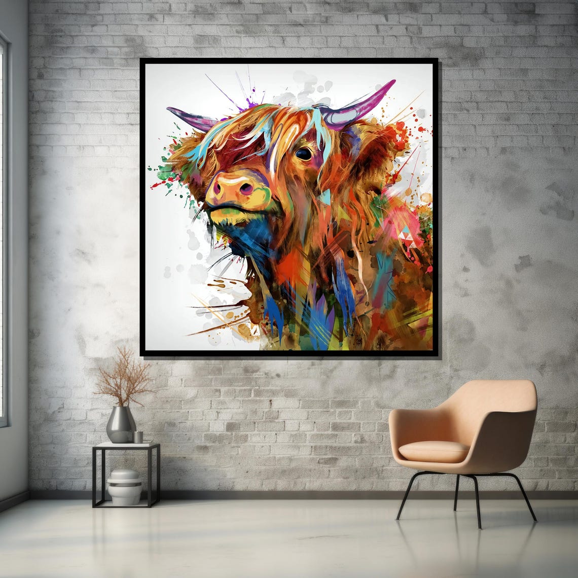 Vibrant Abstract Highland Cow Portrait Bursting With Color Poster - Image 5