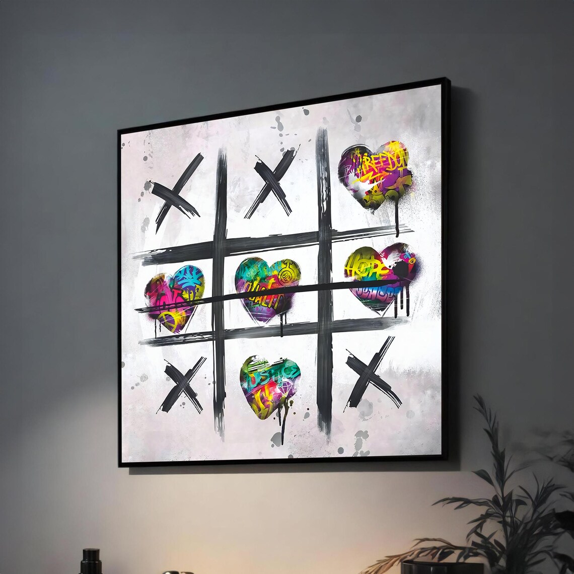 Graffiti Tic Tac Toe Hearts Bold Urban Street Art Game Poster