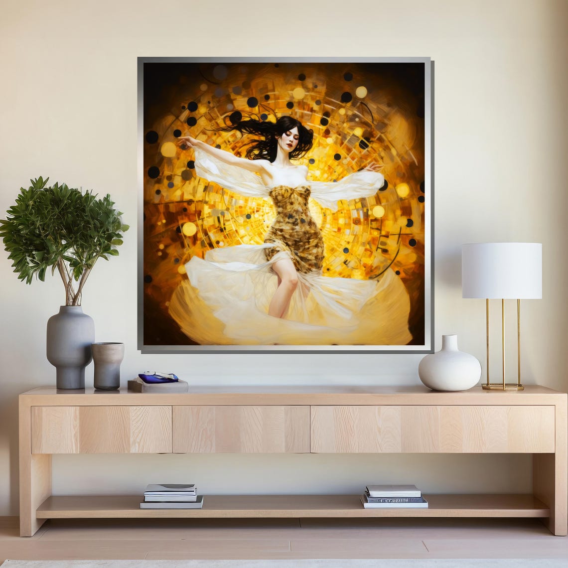 Golden Flowing Dancer Modern Abstract Art Elegant Wall Decor For Living Room Or Office Ready To Hang - Image 4