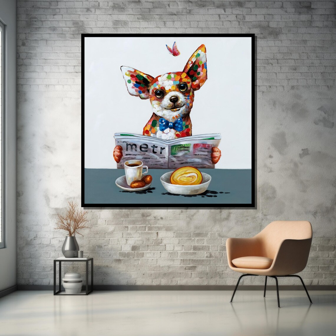 Chihuahua Reading Morning Newspaper Funny Polka Dot Dog Art Poster - Image 5