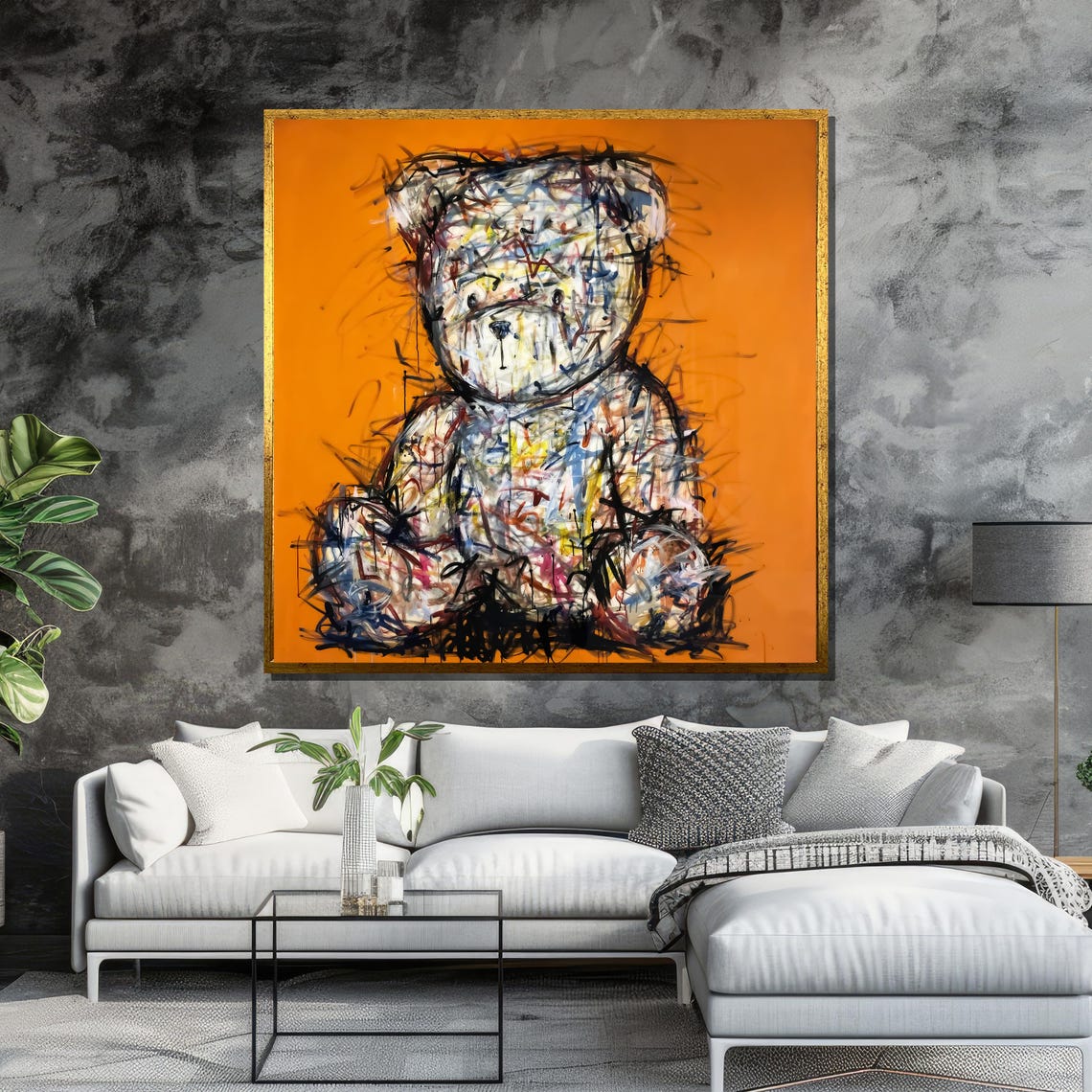 Sketchy Scribble Teddy Bear on a Bold Bright Orange Background Poster - Image 6