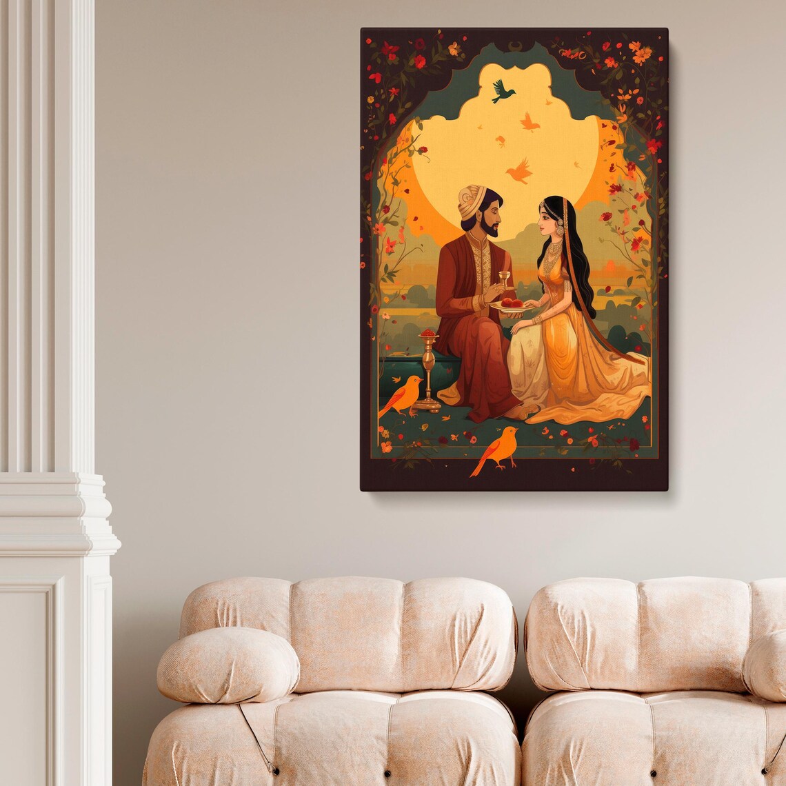 Indian Traditional Mughal Pichwai Royal Couple Art