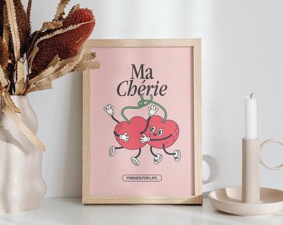 Cherry Poster A4 A3 A2 Vintage Retro Print Kitchen Wall Art Decor Food Lover Gift Friendship Ma Cherie Best Friends