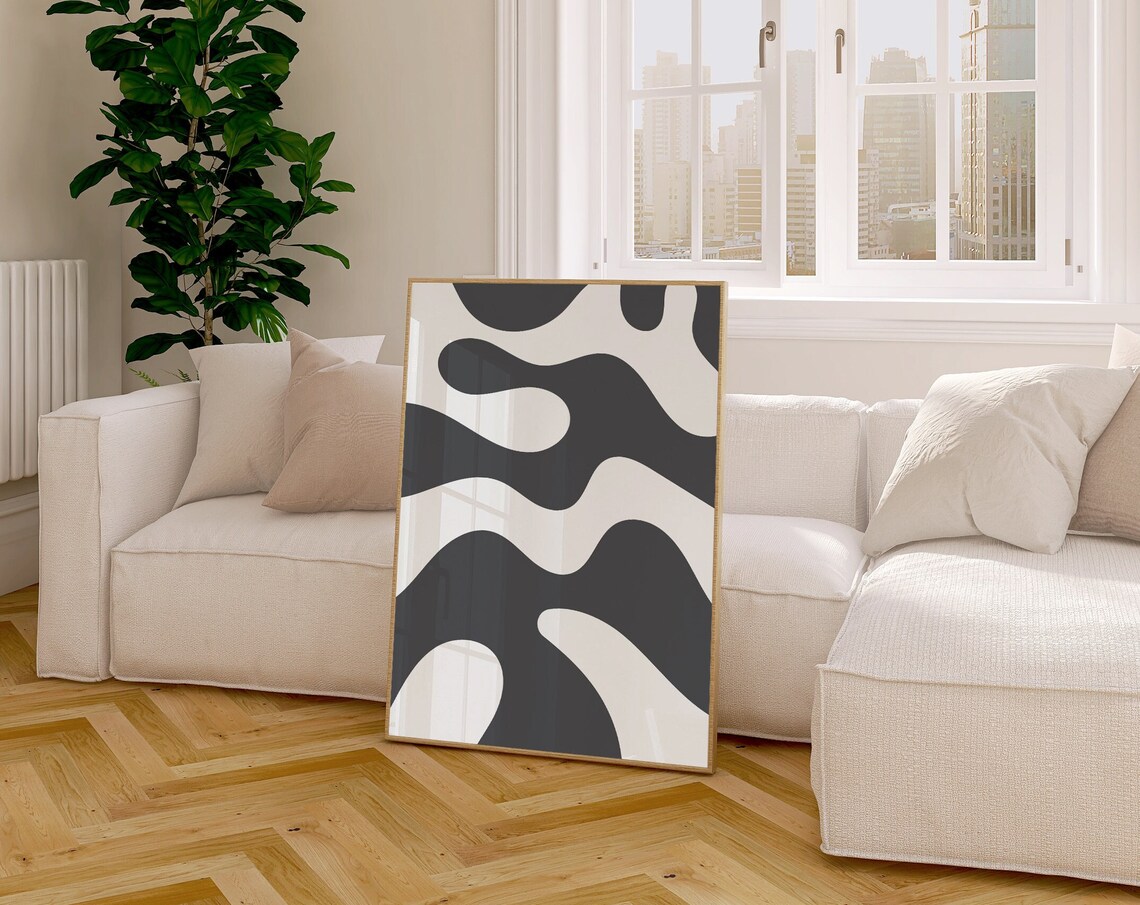 Charcoal Grey Wavy Abstract Bold Modern Living Room Wall Poster
