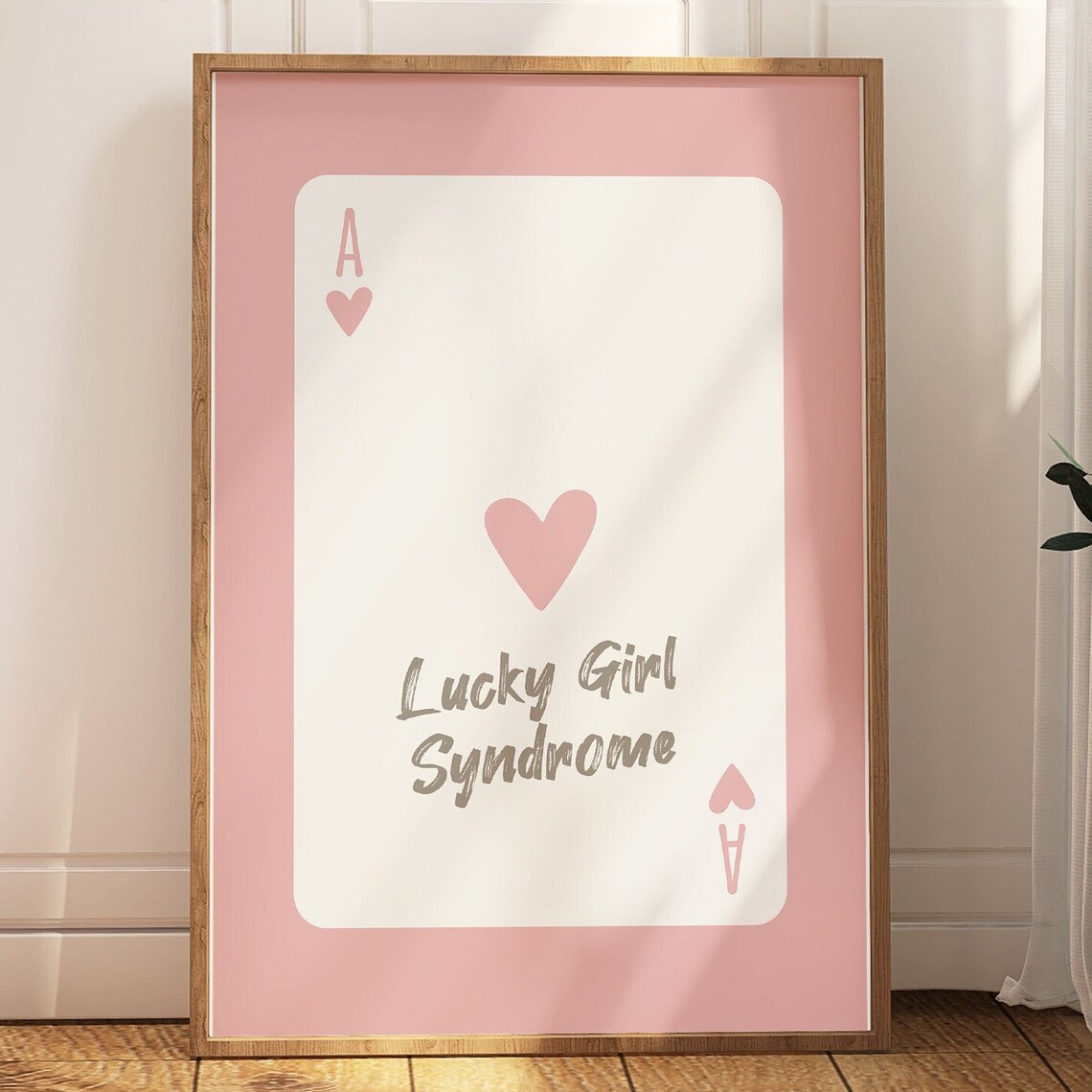 Lucky Girl Syndrome Pink Ace Of Hearts Script Quote Poster For Girly Room Decor