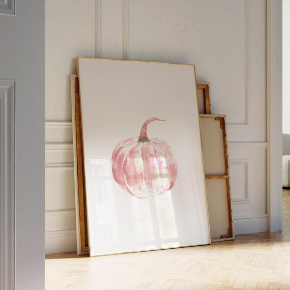 Watercolor Pink Pumpkin Minimalist Fall Kitchen Decor Poster