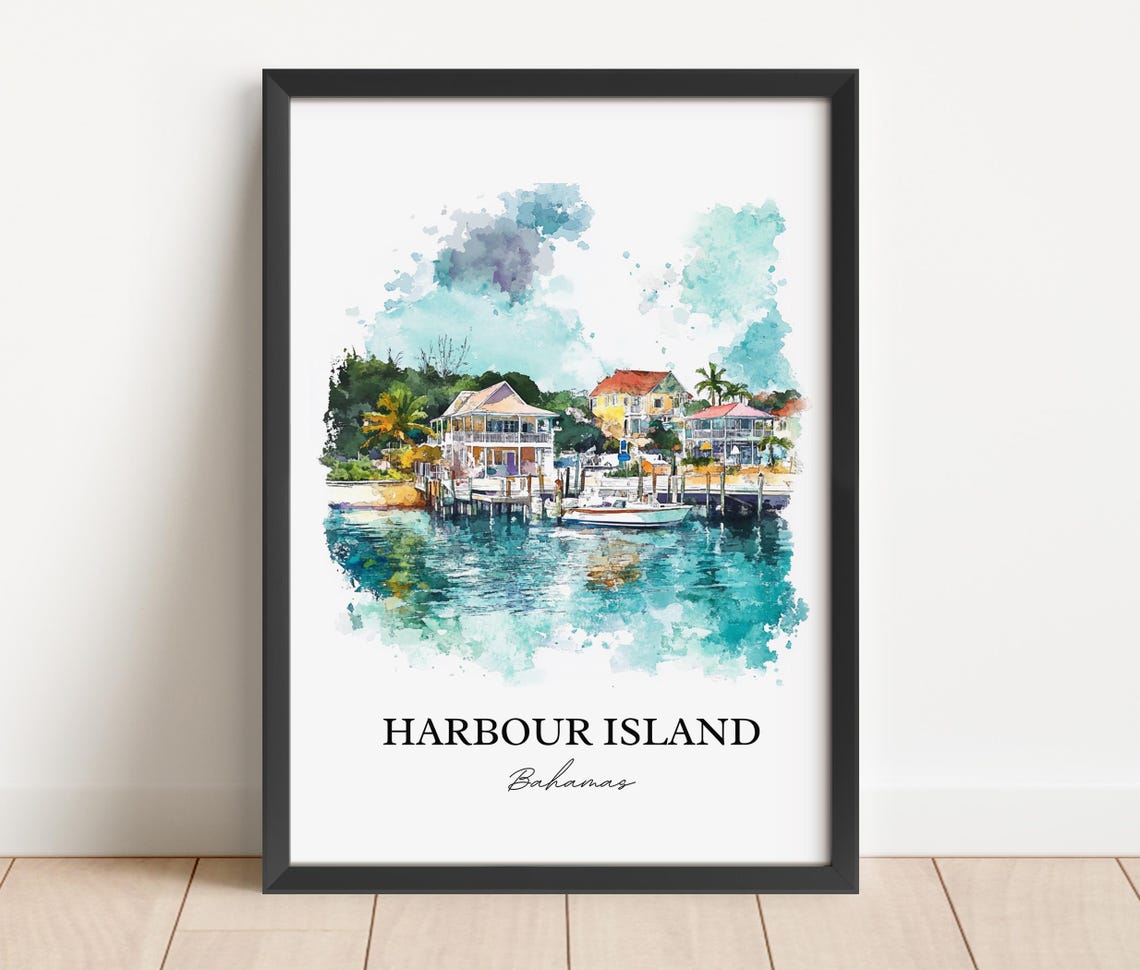 Harbour Island Wall Art Print Bahamas Watercolor Gift Travel Poster Housewarming - Image 2