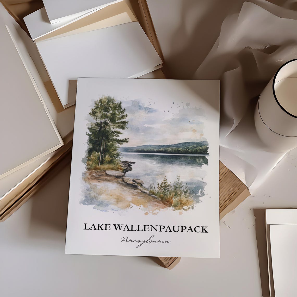 Lake Wallenpaupack Pennsylvania Shoreline Watercolor Travel Poster - Image 6