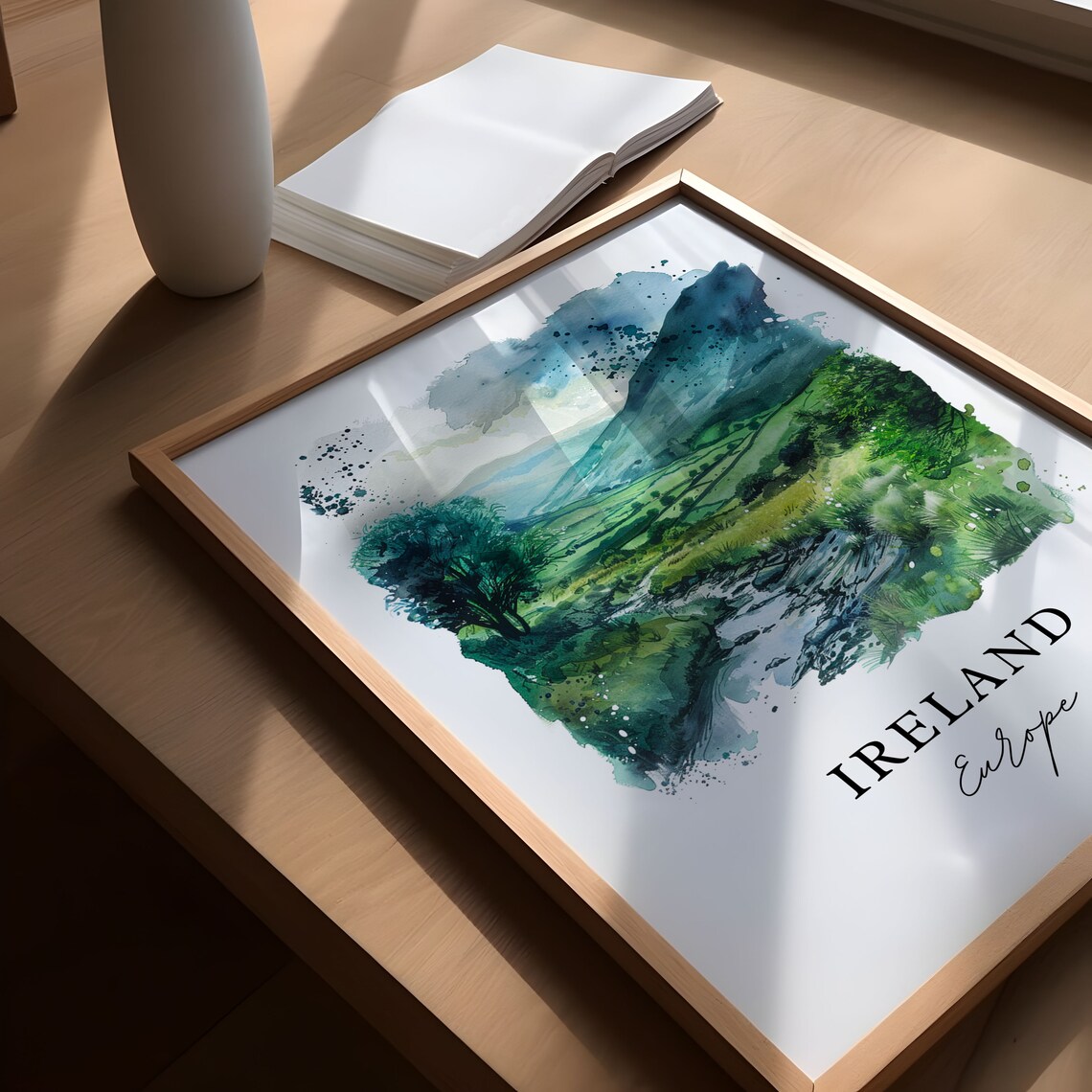 Ireland Green Valley Stream Landscape Watercolor Travel Poster - Image 5