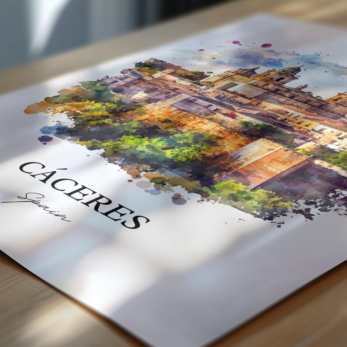Caceres Spain Medieval Old Town Towers Watercolor Travel Poster - Image 6