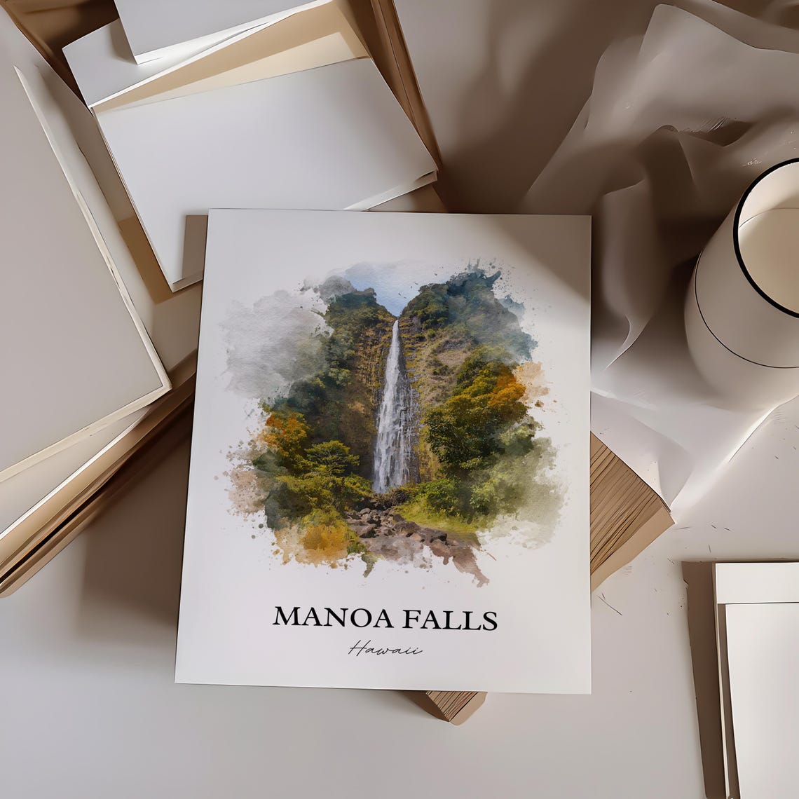 Manoa Falls Hawaii Lush Tropical Rainforest Waterfall Art Poster - Image 4