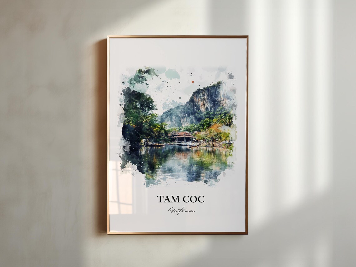 Tam Coc Vietnam Watercolor Karst River Boats Landscape Art Poster - Image 4