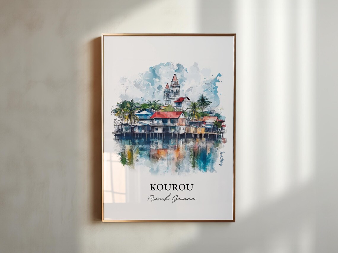 Kourou French Guiana Watercolor Waterfront Town Travel Poster - Image 6