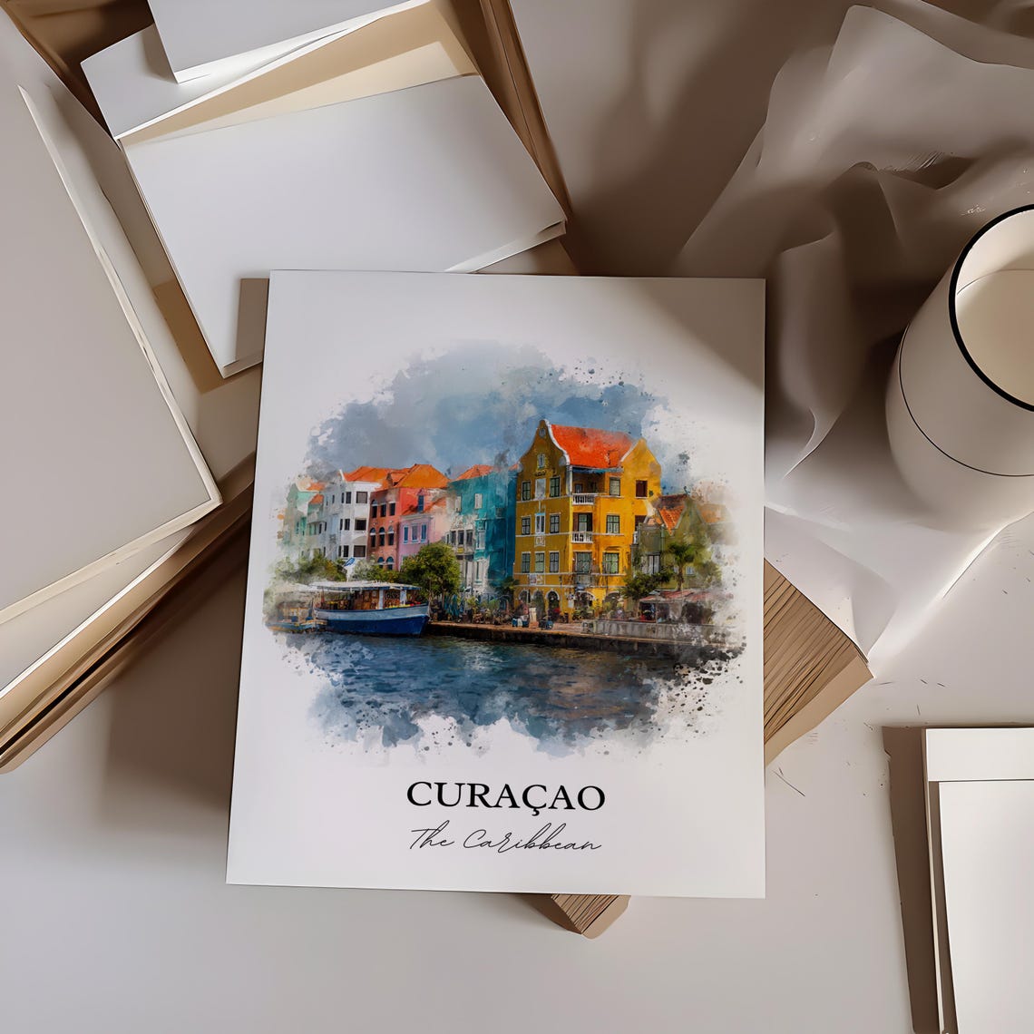Curacao Watercolor Caribbean Harbor Pastel Facades Travel Poster - Image 2
