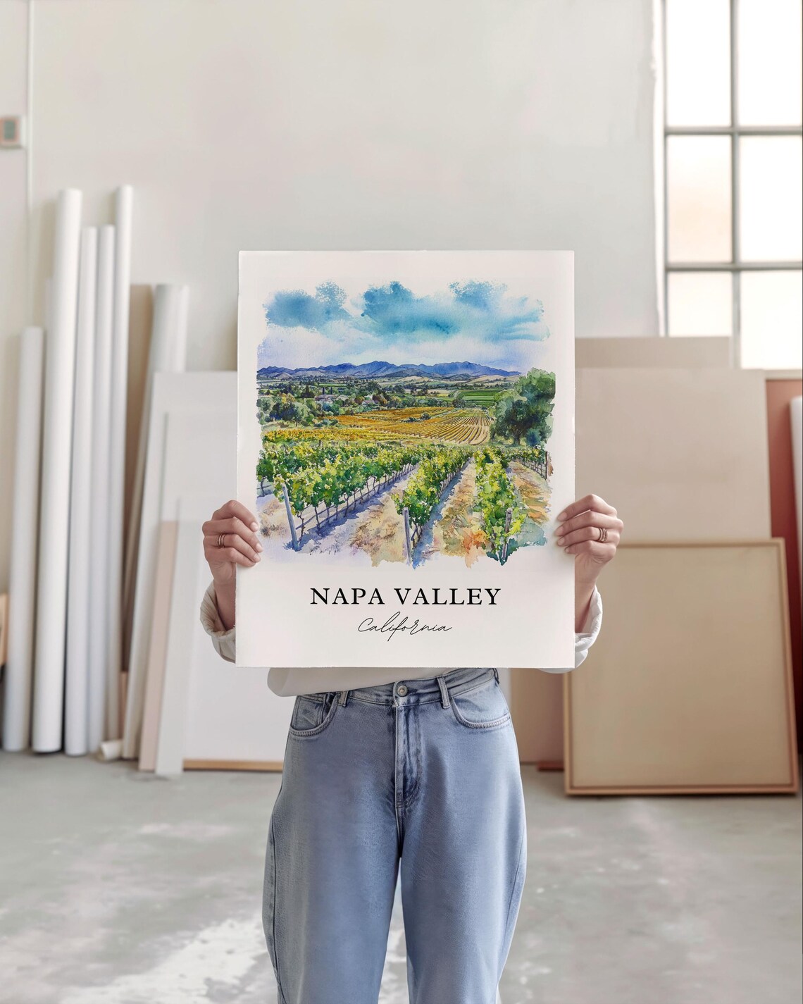 Napa Valley Watercolor Travel Poster, Wine Region - Image 2