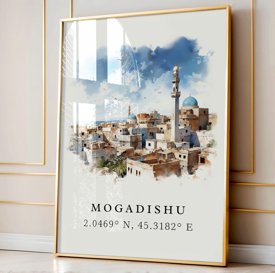 Mogadishu Historic Watercolor Old Town Minarets Travel Poster - Image 4