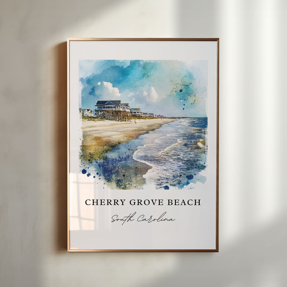 Cherry Grove Beach SC Watercolor Travel Poster