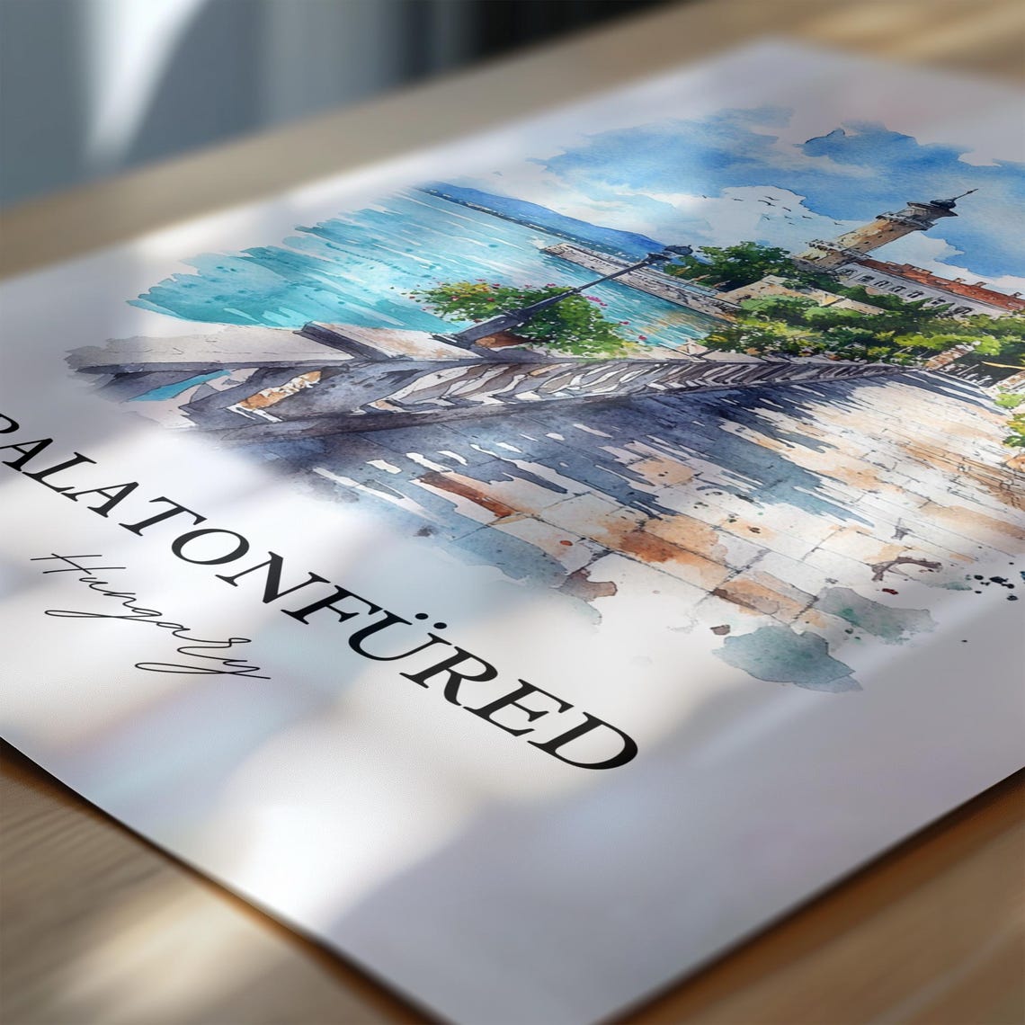 Balatonfured Hungary Watercolor Lake Promenade Balaton Shore Poster - Image 6