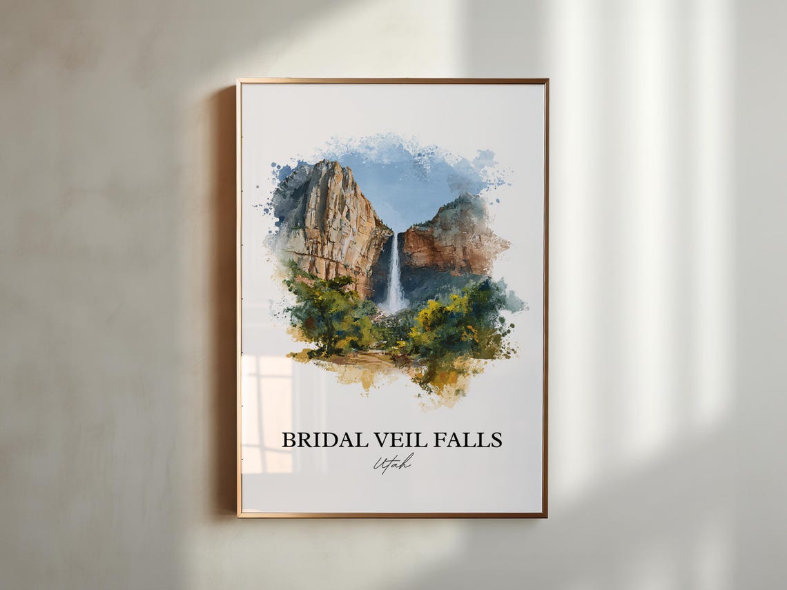 Bridal Veil Falls Utah Provo Canyon Waterfall Watercolor Travel Poster - Image 3