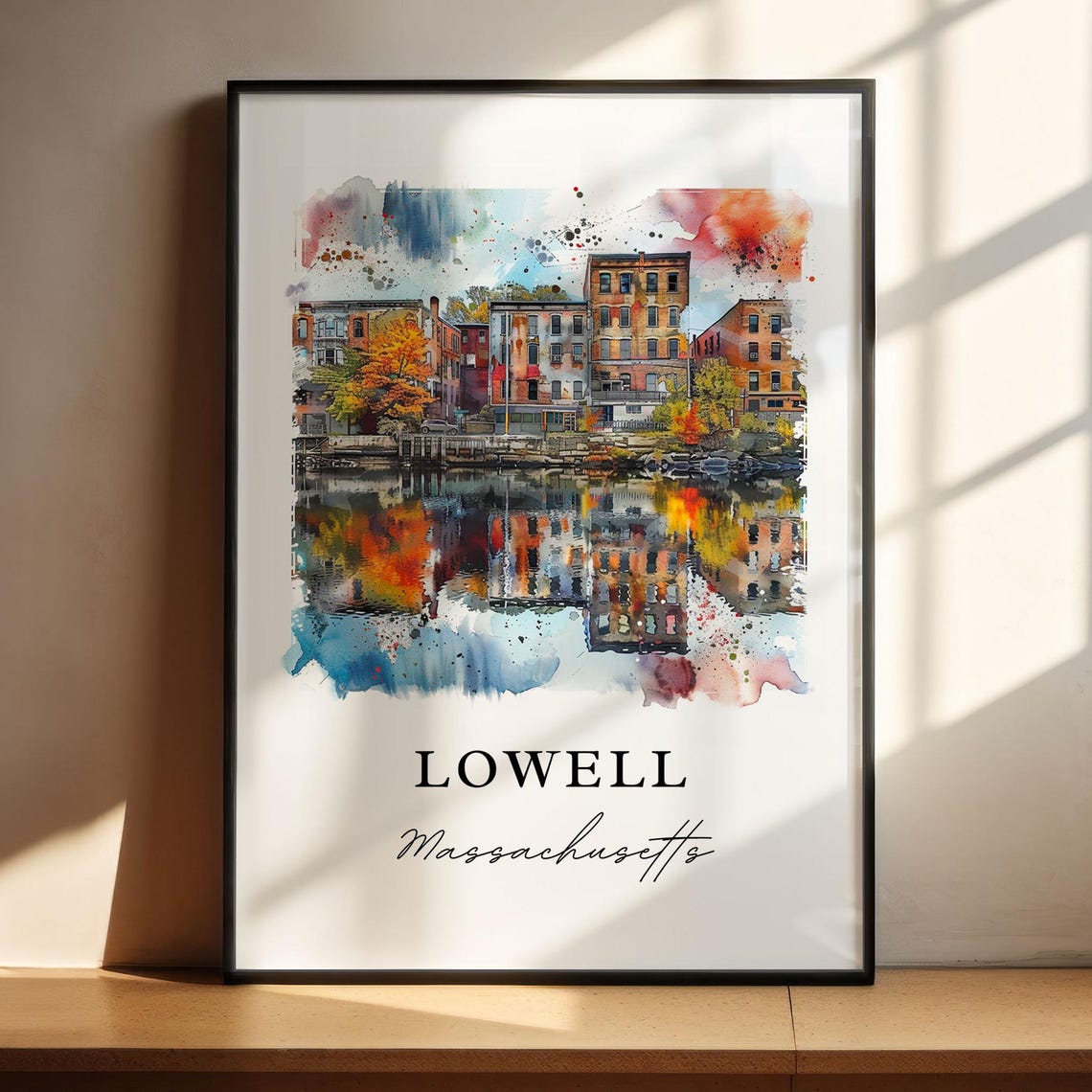 Lowell Massachusetts Historic Mill City Watercolor River Scene Poster - Image 4