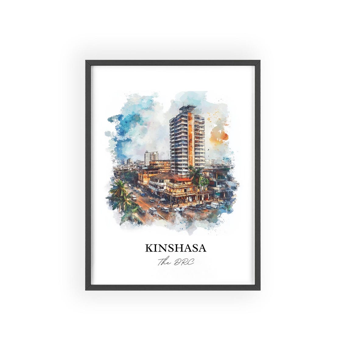 Kinshasa Congo Downtown Street Watercolor Cityscape Art Poster - Image 2