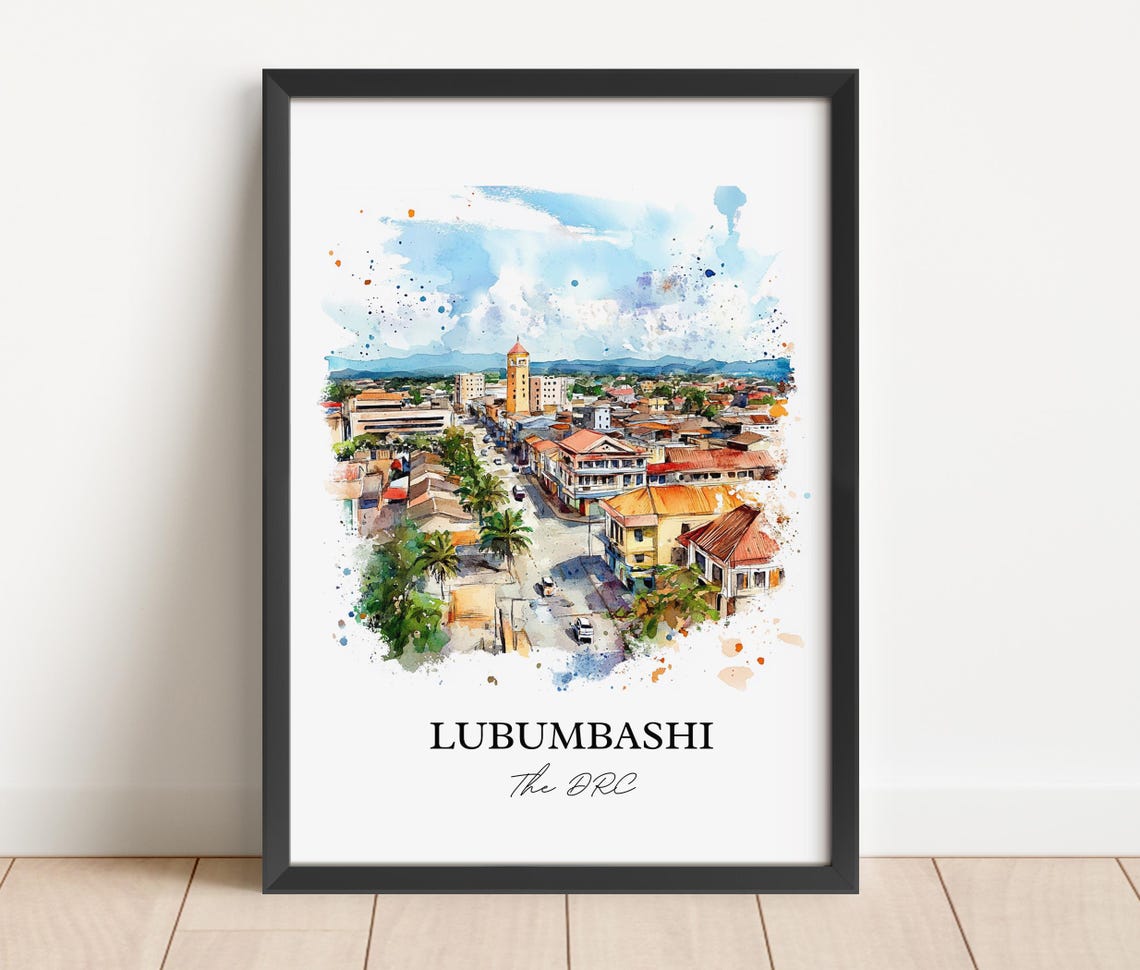Lubumbashi Congo Watercolor City Clock Tower Gift Art Poster - Image 5