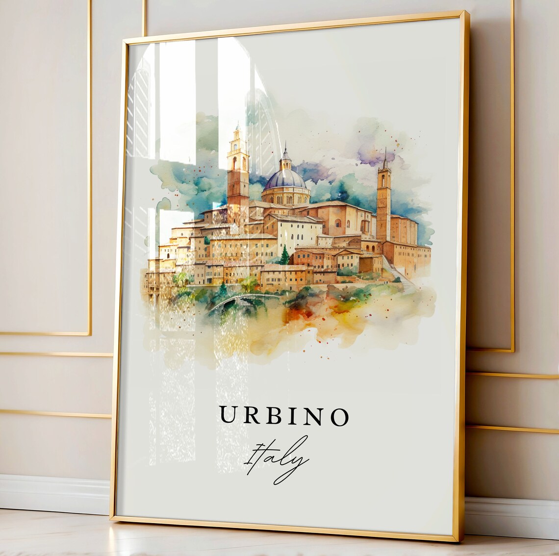 Urbino Italy Watercolor Hilltop Renaissance City Dome Poster - Image 3