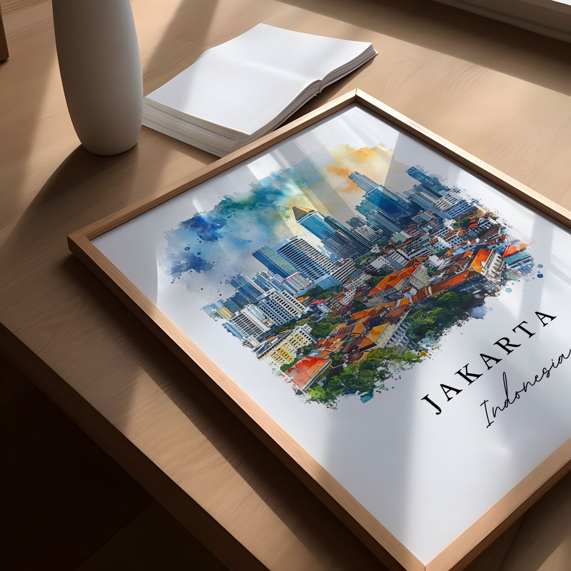 Jakarta Indonesia Watercolor City Skyline Urban Travel Poster - Image 5