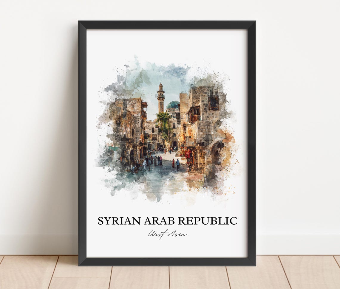 Syria Syrian Arab Republic Watercolor Art Old Souk Street Poster - Image 6