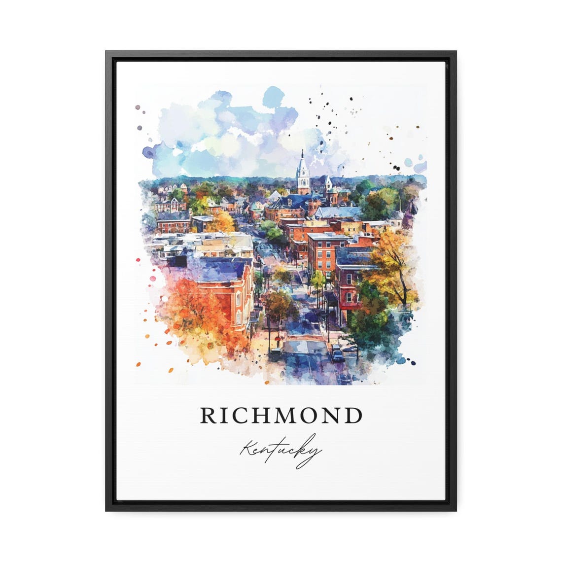 Richmond Kentucky Watercolor Town Clock Tower Autumn Art Poster - Image 2