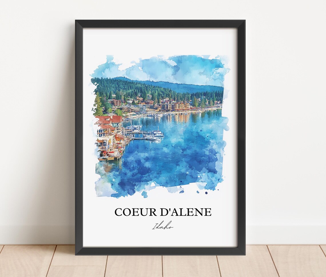 Coeur d'Alene Idaho Lakefront Harbor Watercolor Travel Poster - Image 2