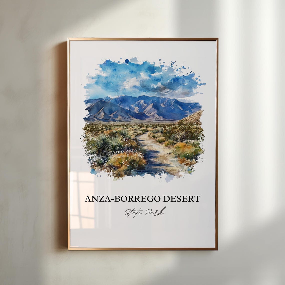 Anza-Borrego Desert California Cactus Trail Watercolor Travel Poster