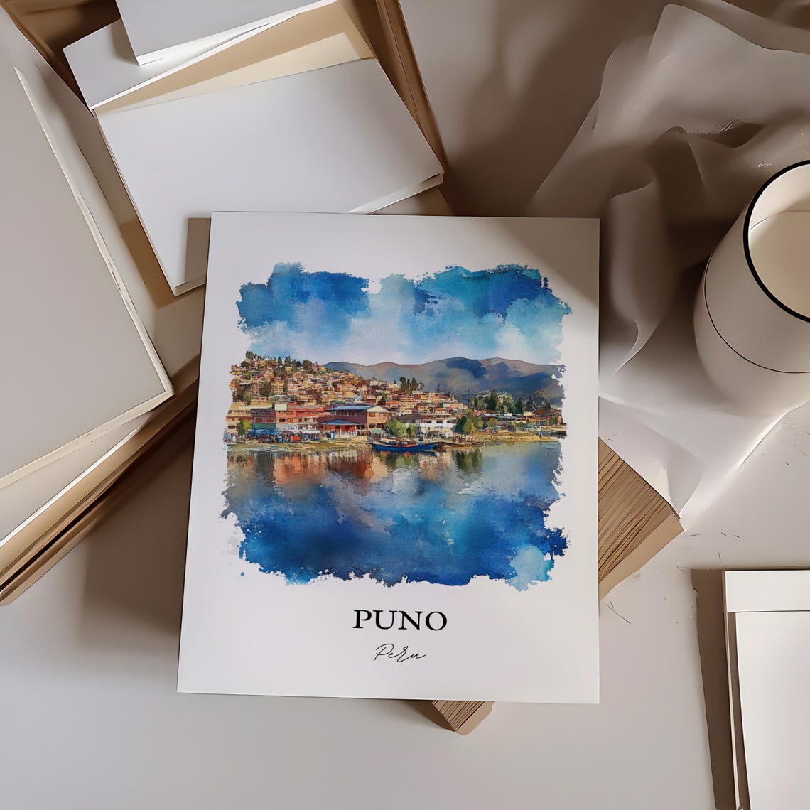 Puno Peru Wall Art Lake Titicaca Print Watercolor Gift Travel Poster Housewarming - Image 2