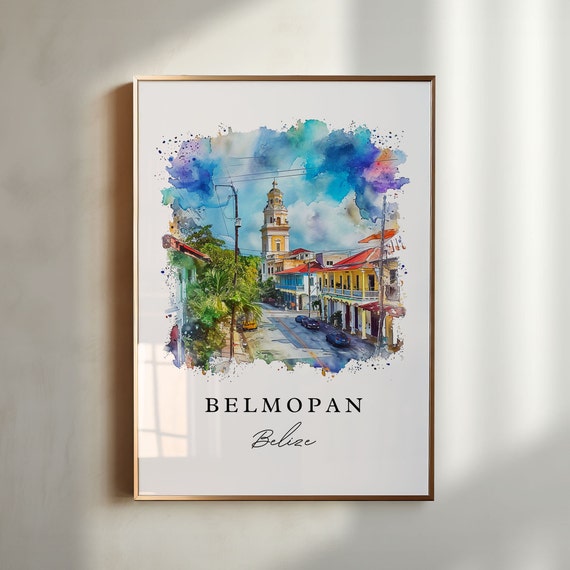 Belmopan Watercolor Travel Art Belize Print Wedding Gift Birthday Present Custom Text Perfect