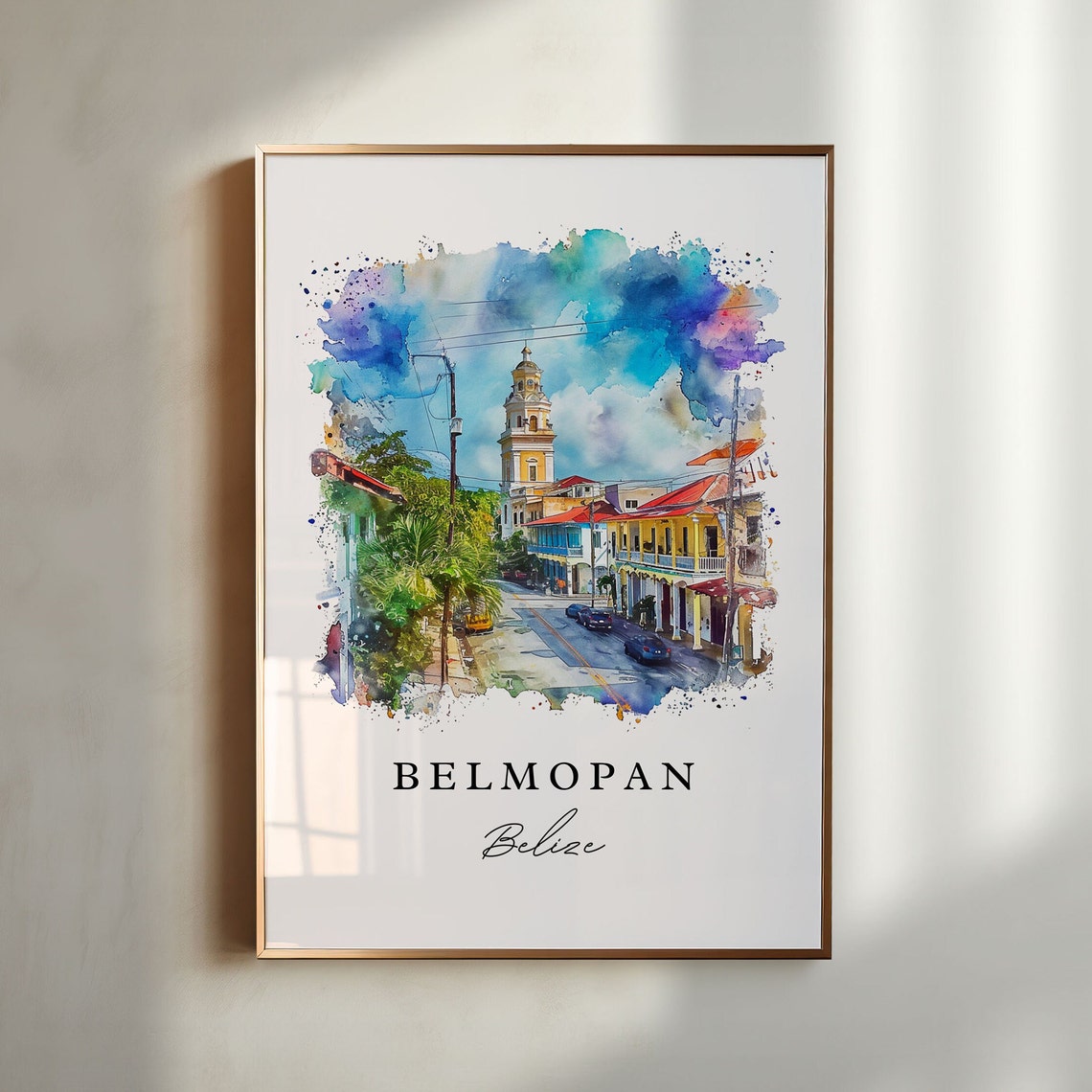 Belmopan Watercolor Travel Art Belize Print Wedding Gift Birthday Present Custom Text Perfect