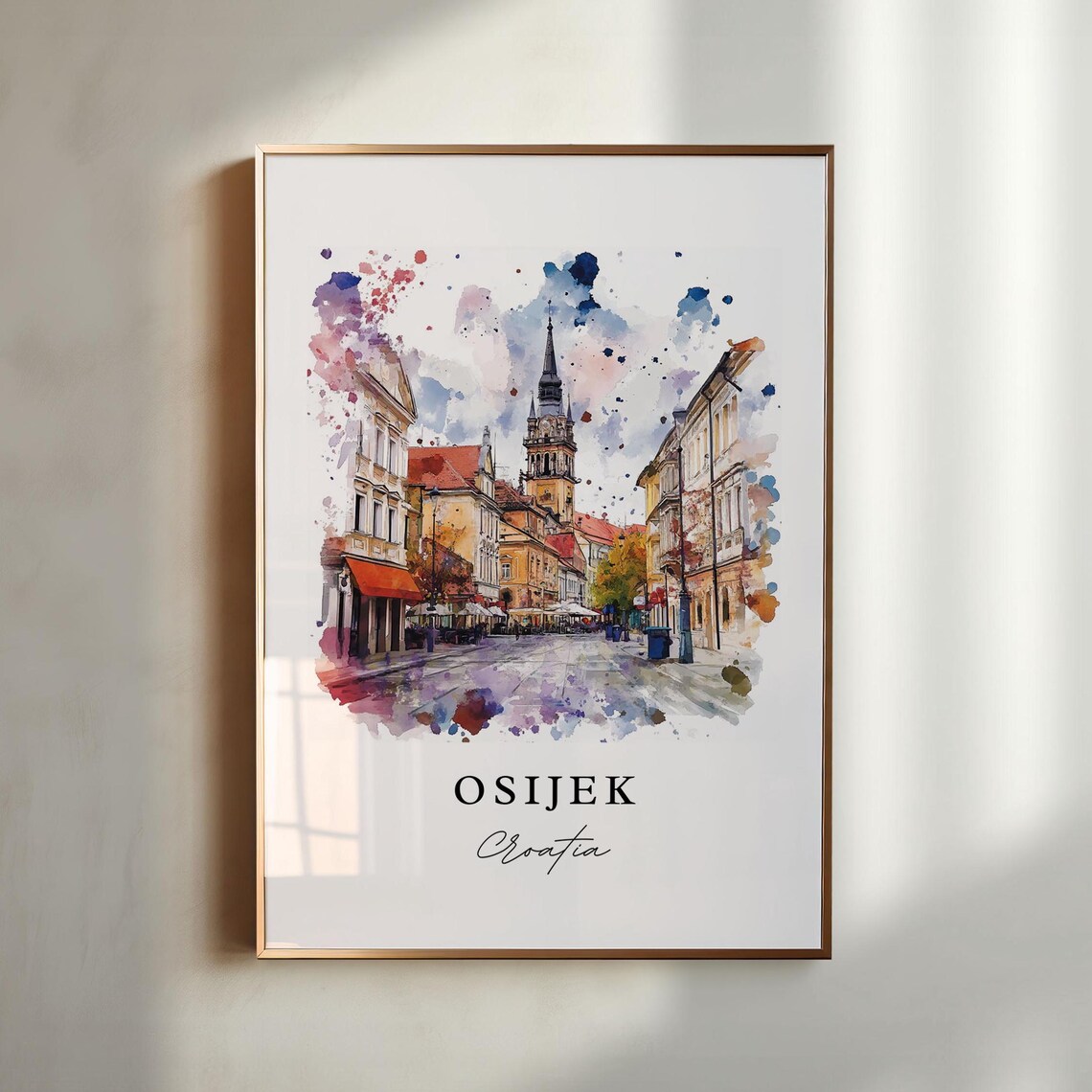Osijek Croatia Baroque Old Town Street Watercolor Travel Poster