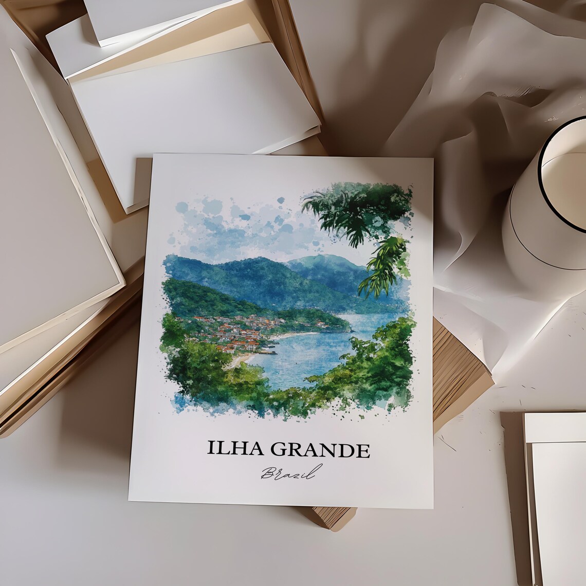 Ilha Grande Brazil Island Bay Watercolor Tropical Coast Scene Poster - Image 3