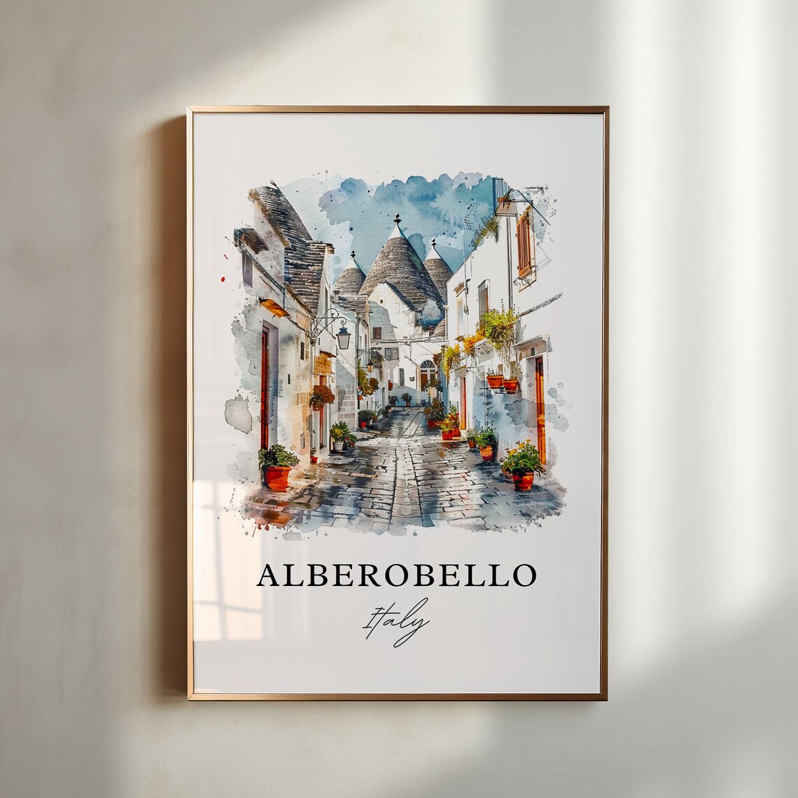 Alberobello Italy Trulli Stone Lane Watercolor Travel Poster